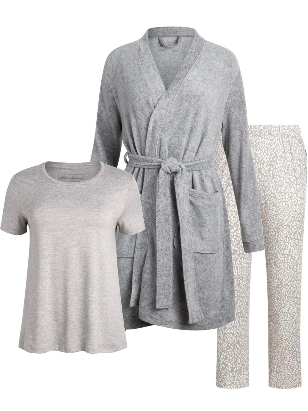 NWT Eddie Bauer Women's 3 Piece Pajama Set: Bathrobe, T-Shirt, Pants XL